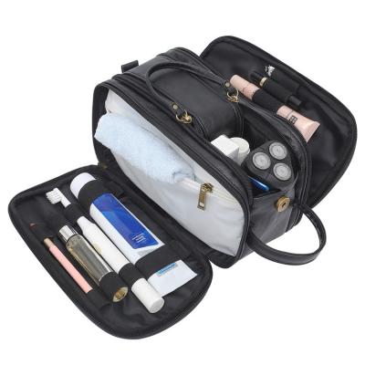 China Wholesale Portable Multifunctional Vintage PU Cosmetic Case Makeup Organizer Mens Toiletry Bag Leather Travel for sale