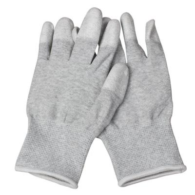 China Wefocus Anti-Static White Nylon Working 13 Gauge Seamless Carbon Fiber Top Fit ESD Gloves for sale