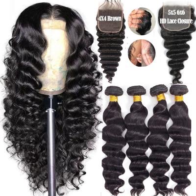 China LOOSE DEEP WAVE 34 36 38 40 Long Inch Loose Deep Wave Bundles With Closure& Bundles With Remy Brazilian Hair Weave Bundles Frontal With Closure for sale