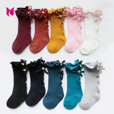 China QUICK DRY Spring Bow Button And Autumn Kid Socks With Lace Baby Socks Cotton Tube Girls Children Long Socks for sale