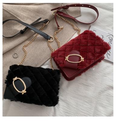 China Fashion Winter Fur Clips Purse For New Women Female Purses And Handbags Cross - Body Shoulder Bag for sale