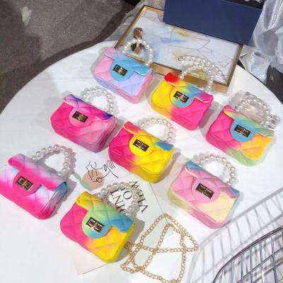 China Fashion Wholesale Fashionable Jelly Bags For Girls Small Rainbow Mini Purses And Handbags for sale