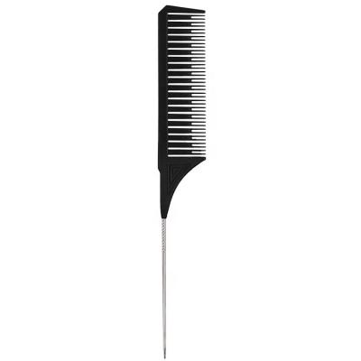 China Salon Rat Tail Comb Steel Pin Rat Tail Parting Combs Carbon Fiber Heat Resistant With Stainless Steel Pintail Hair Comb for sale