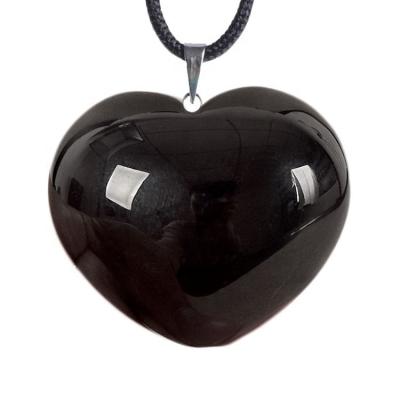 China Wholesale Natural Black Jade Decorations Car Accessories Jewelry Heart Necklace Pendant Bracelet DIY Obsidian Stones From Factory Reflected for sale