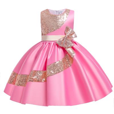 China Regular Elegant Design Kids Sequin Dress Little Girl Birthday Sleeveless Dress Dresses With Bow for sale