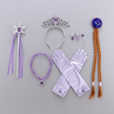 China Elsa Cosplay Custom Magic Wand, +wig, +crown, +gloves 4pcs girl hair accessories set accessories for kids BXPS for sale