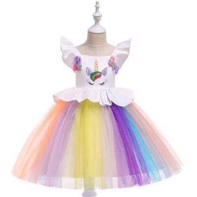 China Cute Washable Organza Girl's Unicorn Dress Net Yarn Baby Flower Girl Dress For Wedding L5090 for sale