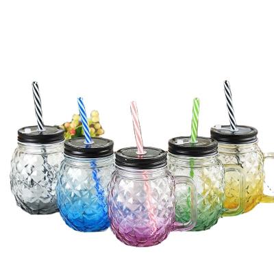 China Wholesale Customizable Beverage Pineapple 450ml Glass Mason Jar / Cup / Cup With Handle for sale