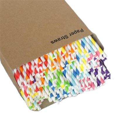 China 200 Pack Biodegradable Biodegradable Rainbow Stripe Bulk Paper Drinking Straws For Juices for sale