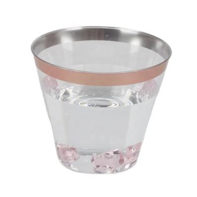 China With Gold Rim 9oz Feature Glitter Clear Fancy Rose Gold Rim Plastic Cups Disposable Wedding Tumblers for sale