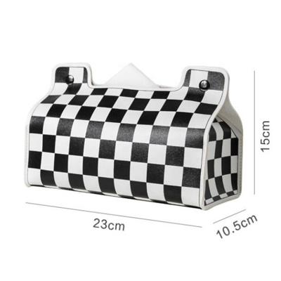 China 2022 Modern New Modern Leather Decorative PVC Organizer Checkered Rectangular Tissue Box Lid Shape for sale