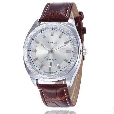 China HIGH QUALITY Fashion Day/Date Mens Stainless Steel Quartz Chronograph Leather Watch 6063 for sale