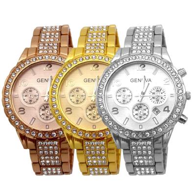 China Luxury Unisex Wrist Watch GM014 Crystal Stainless Steel Band Chronograph Geneva Alloy Band Quartz Watches Bracelet for sale