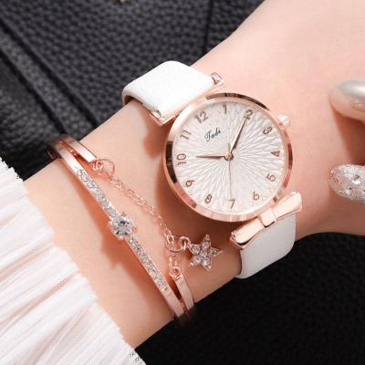 China Day/Date 9720 Woman Watches Bracelet Set Fashion Ladies Bracelet Watch Quartz Casual Leather Wristwatch 2pcs Set Clock Gifts for sale