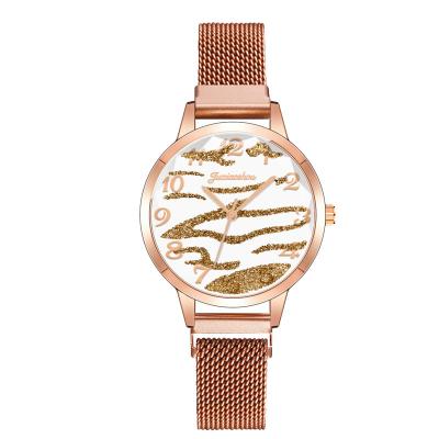 China Hot Sale Luxury Ladies Wrist Watch Zebra Pattern Day/Date 1127 Magnet Clasp Mesh Belt Women Stainless Watches Relogio Feminino for sale