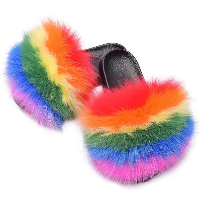 China CUSHIONING Custom Made Genuine Fur Slide Sandals Popular Fox Fur Slippers For Women for sale