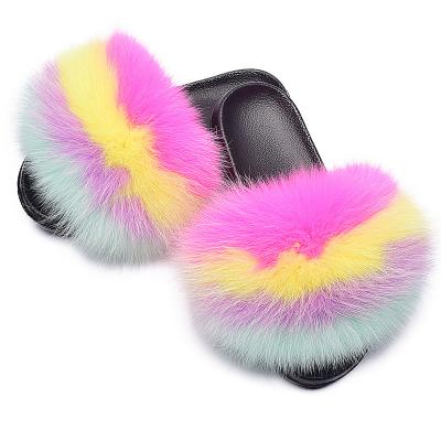 China CUSHIONING China Wholesale Luxury Raccoon Fur Sandals Ladies Fox Fur Slipper Outdoor Slide For Women for sale