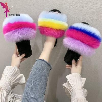 China Women's Real Fox Fur Slipper Fox Slides Female Natural Fur Slippers Fashion Trend Factory Wholesale Price Customer Real for sale