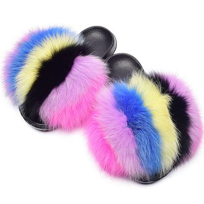 China Fashion Trend Handmade Slide Slips Women Real Logo Fox Fur Slippers Custom Made for sale