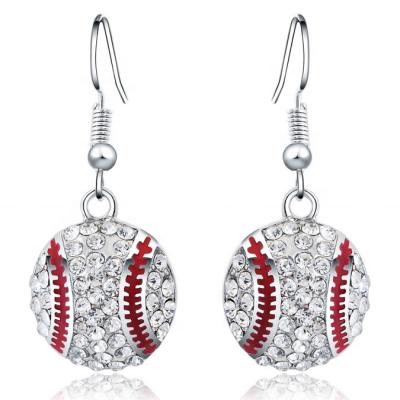 China Rugby Cute Crystal Sport Earrings Shiny Football Baseball Volleyball Basketball Rise Rhinestone Artificial Unique Stud Earrings for sale