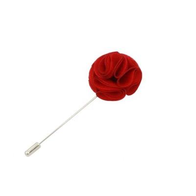 China Lapel Pin Brooch Handmade Boutonniere of Fabric Flower and Metal Lapel Pin Men Red for Suit Wholesale Lot for sale