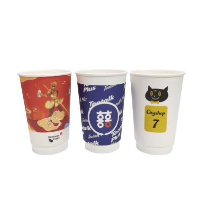 China Different Colors 500ml PLA Biodegradable Disposable Coffee With Cup Liner Double Wall Paper Cups 16oz For Cold And Hot Beverages for sale