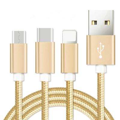 China Free Sample MP3/MP4 Player Free Sample LOGO USB2.0 Aluminum Nylon Braided 3in1 Data Cable With USB-A USB-C 8Pin for sale