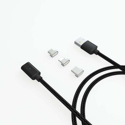 China Multi MP3/MP4 Player Amazon Warm Light Micro C Type 3 in 1 Nylon Braided Auto Adsorption USB Magnetic Charging Data Cable For Mobile Phones for sale