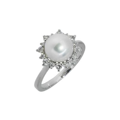 China CLASSIC Fine Jewellery Professional Manufacture Pearl Diamond Women Elegant Engagement Finger Ring for sale