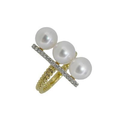 China CLASSIC Custom Size Latest Cultured Pearl and Diamond Drill Bit Sterling Silver Ring for sale