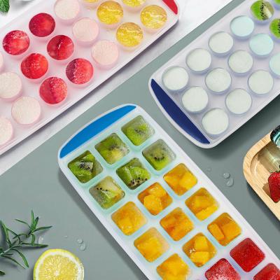 China Ice Cube Making 21 Cavity Plastic Ice Cube Tray With Bottom Reusable Silicone Ice Mold DIY Semicircle And Square Molds For Freezer for sale