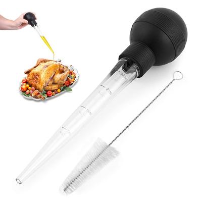 China Sustainable BBQ Accessories Turkey Oil Pump With Scale Injector Seasoning Sauce Seasoning Gun With BBQ Brush for sale