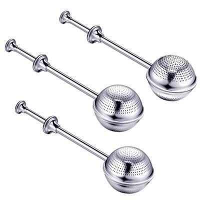 China Modern Tea Balls For Tea Infuser 304 Stainless Steel Loose With Long Handle Telescopic Push Rod Type Tea Ball Strainer Infuser for sale