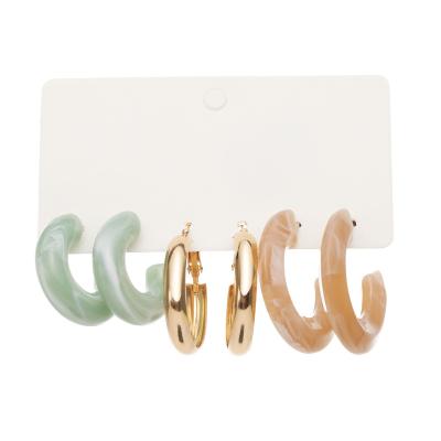 China New FASHIONABLE Girls Acetate Earrings Set 3 Pair Retro Letter C Acrylic Earrings Brown Blue Color Circle for sale