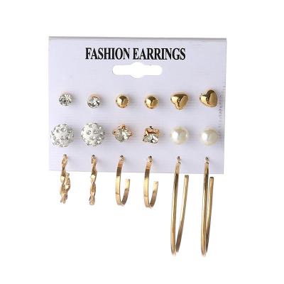 China Fashionable Circle Alloy Exquisite Jewelry Imitate Pearl Earrings 2022 Earring Set 9 Pairs Mixed For Women for sale