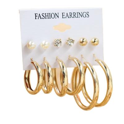 China Vintage Personality Vintage Hoop Earrings Metal Gold Simple Elegant 6 Pair Earring Sets for sale