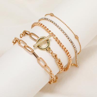 China CLASSIC Wholesale Gold Plated Bangle Bracelets Set Diamond Link Bracelet For Girls Women Fashion Jewelry for sale