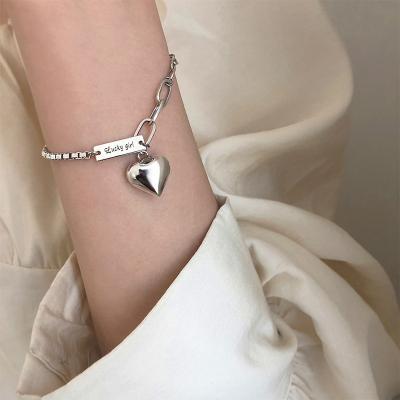 China Factory direct sale punk heart charm high quality silver plated bracelet for women for sale