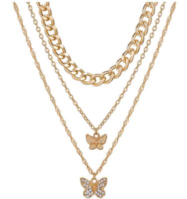 China TRENDY Fashion 18K Gold Plated Filled Jewelry Crystal Butterfly Necklace Statement Necklace Multilayer for sale