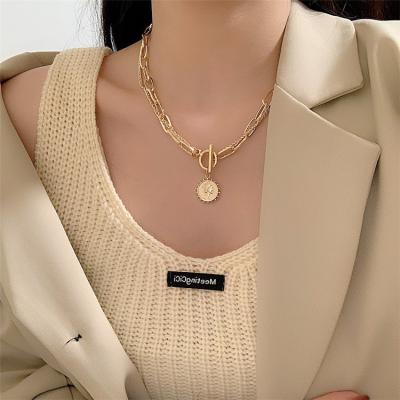 China Vintage Fashion Exaggerated Coin Queen Multilayer Round Pendant Lady Necklace for sale