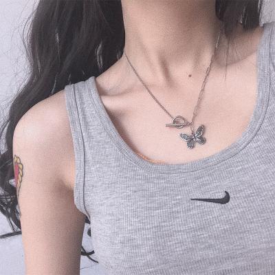 China Punk High Quality Retro Silver Plated Butterfly Necklace Women Butterfly Charms Tennis Chain Necklace for sale