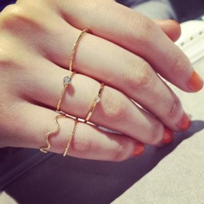 China Vintage Custom Gold Plated Ring Set 5pcs Clear Crystal Stone Finger Rings For Women Fashion Jewelry for sale