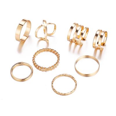 China Fashion Punk Fashion Smart Unisex Gold Silver Plated 8pcs Ring Set Metal Cross Adjustable Finger Ring For Women for sale