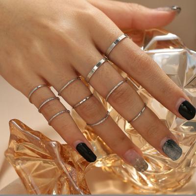 China Punk Jewelry 10pcs Ring Set Gold Silver Plated Hip Hop Mixed Designs Ring Light for Men and Women for sale