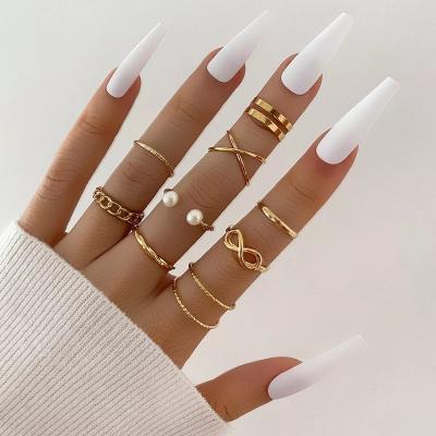 China Fashion Vintage Pearl Twist Open Ring 9 Ring Simple Ring Set New Jewelry Ring Punk Pearl Set Open Ring 9 Sets for sale