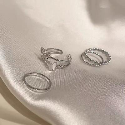 China Vintage INS Personality Crystal Diamond Butterfly Female Four-piece Set Rings Ring Women Index Finger for sale