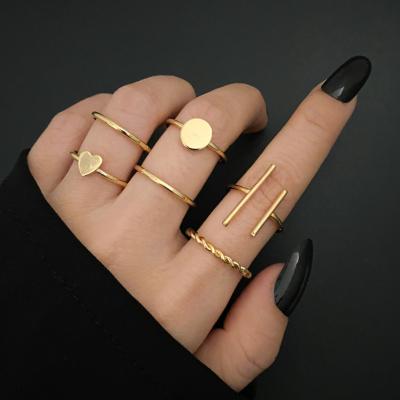 China Creative Vintage Punk Love Gold Style Alloy Geometry Ring Set Smart Joint Jewelry Gifts For Women for sale