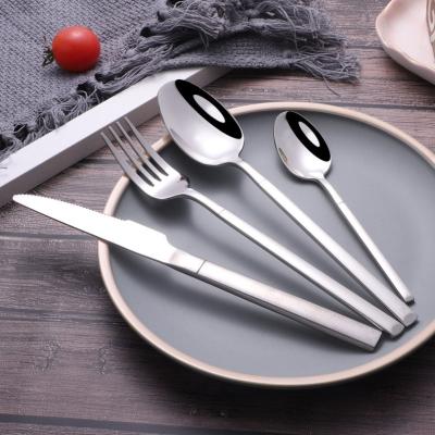 China Stocked Outdoor Flatware Set 304 Stainless Steel Europe Cutlery Dinnerware Fork Spoon Knife Breath Set Luxury Thick 4pcs 16pcs Sand for sale