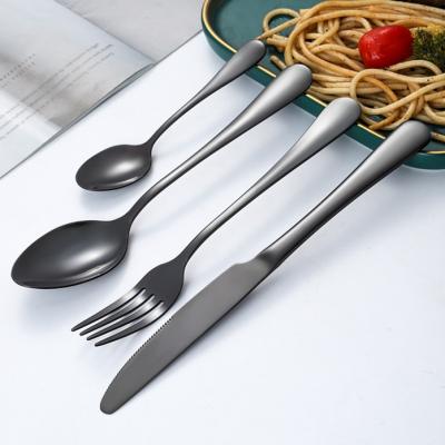 China Stocked Kitchen Supplies Stainless Steel Flatware Utensils Set Black Hammered Cutlery Set Iridescent Dinnerware Home Restaurant Flatware for sale