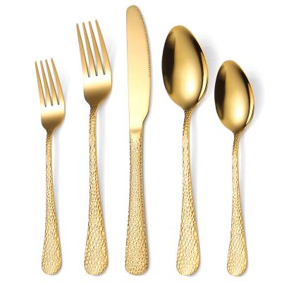 China Tabletop Dishwasher Stocked Safe Reusable Cutlery Set Fork Restaurant Wedding Stainless Steel Spoon Cheap Black And Gold Flatware for sale